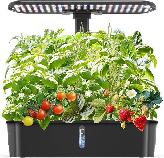 Hydroponics Growing System Kits,Smart Indoor Herb Garden with 24W LED Grow Light Planting Height Adjustablewith,12 Pods Plant Germination Kit,with Quiet Pump, Ideal Gift for All Ages