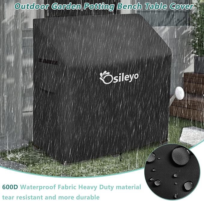 Outdoor Garden Potting Bench Table Cover with Split Zipper,600D Tough Canvas Waterproof Anti-UV All Season Weather Complete Protection Cover.(47" x 20" x 47"),Black