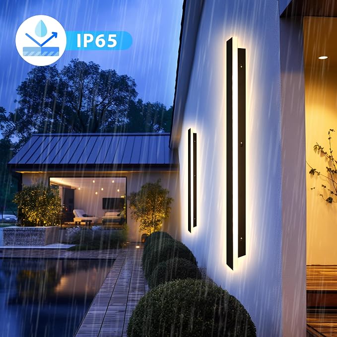 Outdoor Wall Light LED Long Wall Sconce 11.82in Ip65 Waterproof Black Modern Outdoor Lights 3000k 9W Metal Exterior Light Fixture for Porch Light Patio Front Door Yard Garden Villa Living Room
