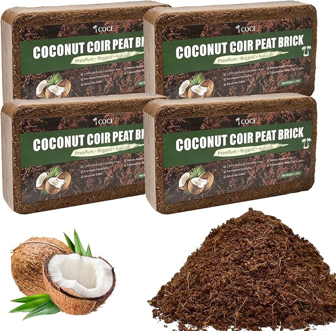 Coco Coir Brick - Low EC & pH Balanced, Compressed Organic Coconut Fiber Potting Mix for Indoor Outdoor Plants, Seed Starting, Hydroponics & Reptile Bedding(5.6lb)