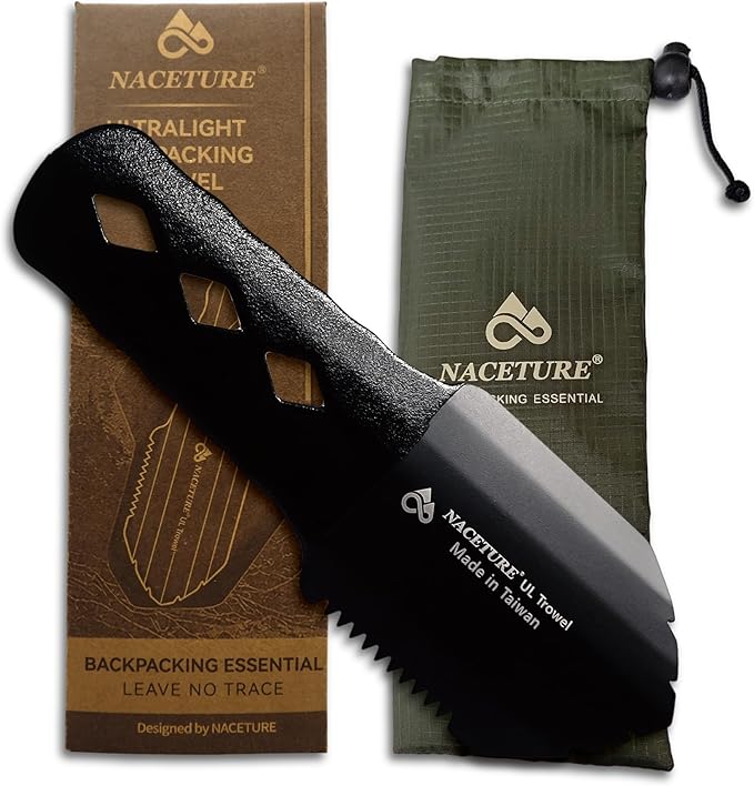 Ultralight Backpacking Trowel with Grip Handle Cover, Aluminum Camping Shovel with Storage Pouch, Long Handle Potty Multitool for Hiking, Camping, Survival Gear (Black)