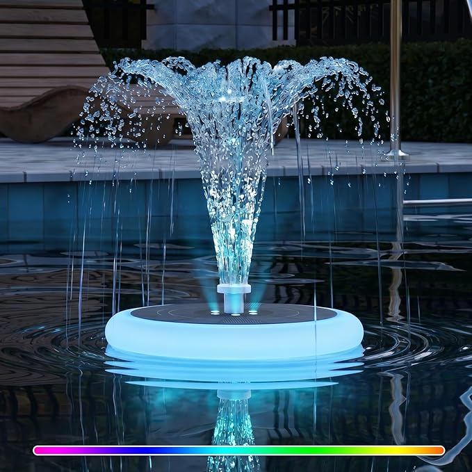 1-Pack Solar Fountain with RGB Lights 3.5W Solar Powered Bird Bath with 6 Nozzle and 4 Fixed Pipes for Pool Garden Pond and Fish Outdoor