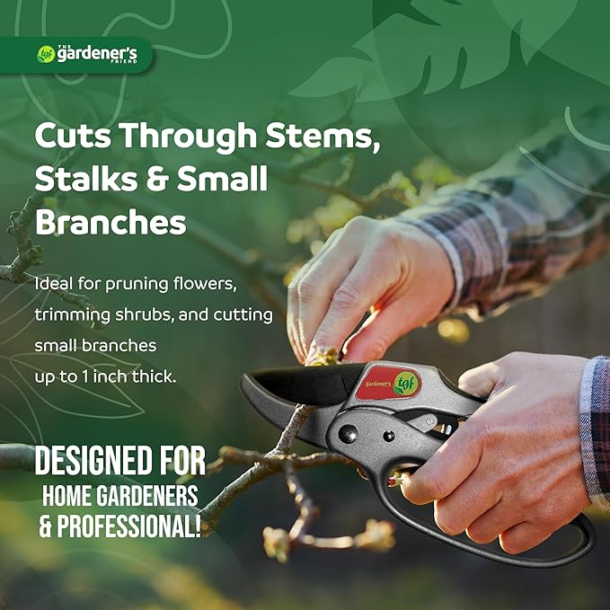 Ratchet Pruning Shears Gardening Tool – Anvil Pruner with Assisted Action – Ratcheting Pruners for with Heavy Duty, Nonstick Steel Blade – Garden Tools by The Gardener's Friend