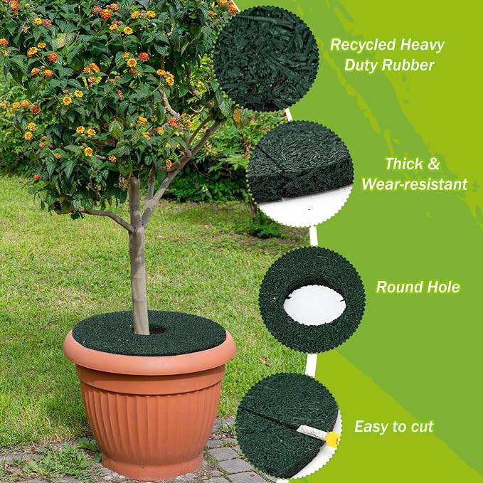 Peryiter 12 Pcs Double Side Rubber Mulch Tree Ring, Heavy Duty Rubber Mulch Mat, Tree Root Protector Mat Reversible Round Root Ring Weed Barrier for Prevent Animal Dig (Green)