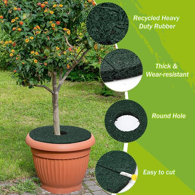 Peryiter 2 Pcs Double Side Rubber Mulch Tree Ring, Heavy Duty Rubber Mulch Mat, Tree Root Protector Mat Reversible Round Root Ring Weed Barrier for Prevent Animal Dig (Green)