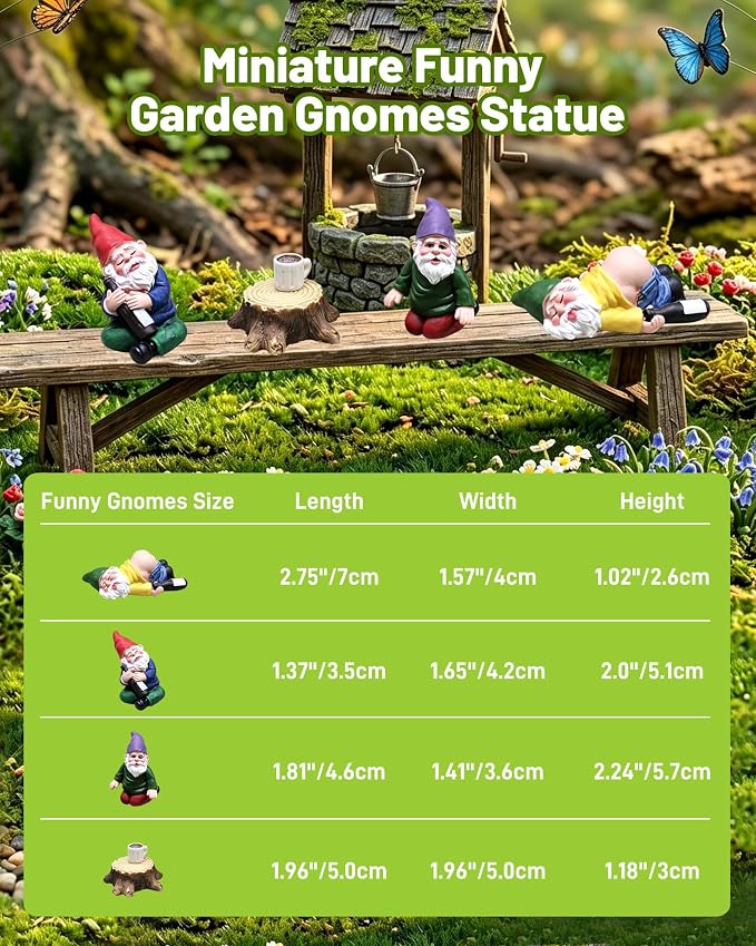 Garden Gnome Outdoor Figurines, Funny Miniature Fairy Garden Accessories, Resin 𝗗𝗿𝘂𝗻𝗸 Gnomes Statues for Micro Landscape, Outdoor Yard Lawn Planter Pot Decor, Novelty Gag Gift