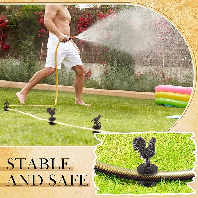 Briwooody 3 Pcs Garden Hose Guide Set Stakes Heavy Duty Cast Iron Water Hose Guide Spike Garden Stakes Decorative for Outside Flower Beds Plant(Rooster Iris Bird)