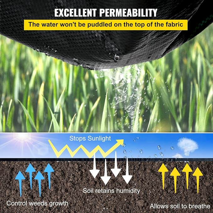 VEVOR Weed Fabric Barrier Heavy Duty, 4x300FT 5.8oz Weed Blocker Fabric, Woven Landscape Fabric, Garden Weed Barrier, Control Ground Cover, Geotextile, Gardening Mat, Black