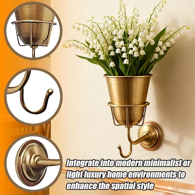 Opal Wall Vessel Gold,Elegant Wall Vessel for Flowers with Hook Wall Mount Planter for Stylish Home Decor