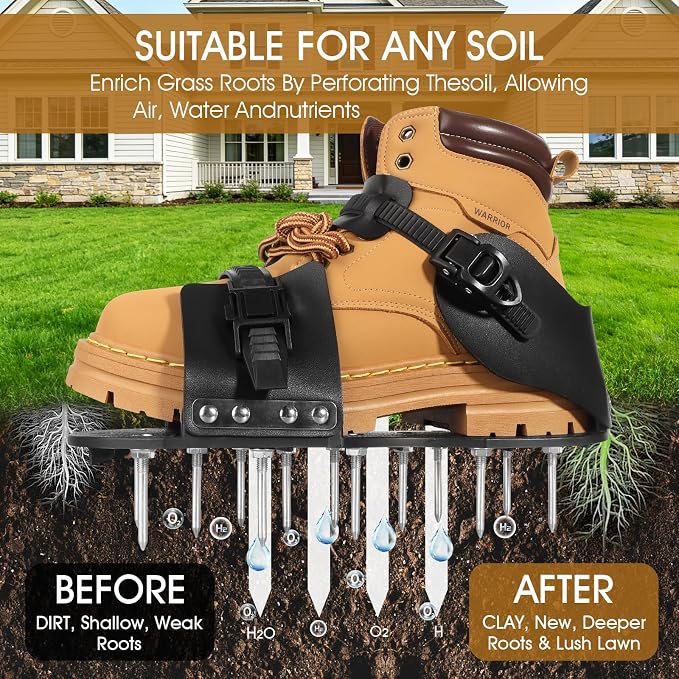 Aerator Shoes, Lawn Aerator Shoes for Grass, Spike Shoes Tool for Lawn with 5mm Metal Base and Adjustable Straps (Buckle)