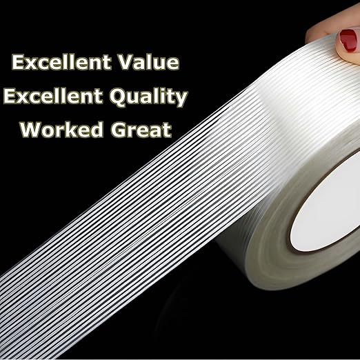 Valley'sYuMiao 6 Pack Mono Filament Strapping Tape, 2 in×60yds, Reinforced Strapping Fiberglass Packing, Clear Heavy Duty Wearproof Tape, Extra Thickness 5.5 mils
