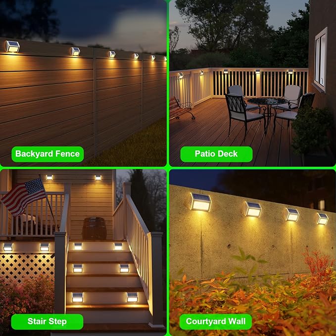 JSOT Solar Deck Lights -12 Pack Solar Fence Lights Waterproof Outdoor Light Fence Post Light for Outside Pool Garden Backyard Patio Yard Wall Stair Step, Warm Light