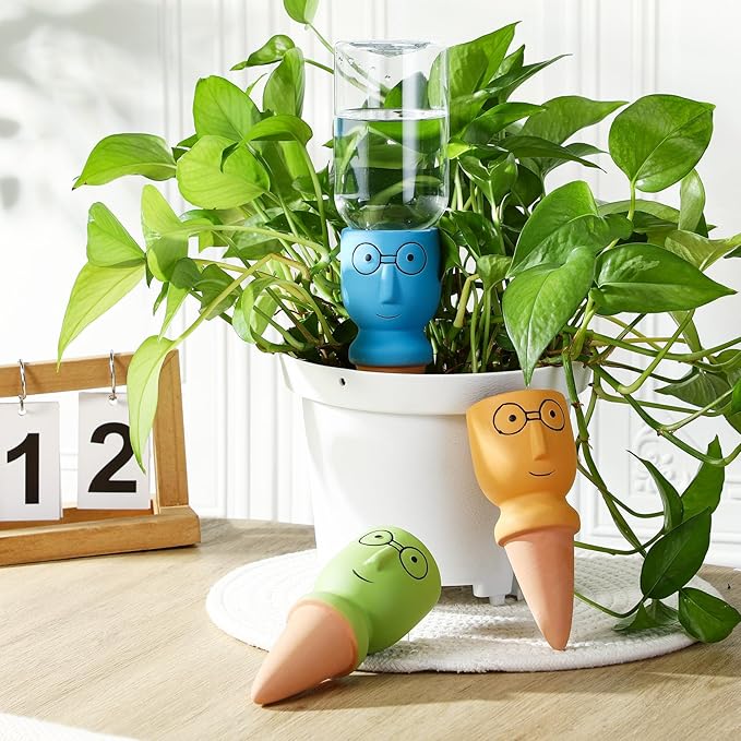 Cinnvoice 4 Sets Terracotta Watering Spike Plant Self Watering Devices with 12 oz Plastic Wine Bottles for Vacation Slow Release Irrigation System Plant Easy Waterer Device for Garden Accessories