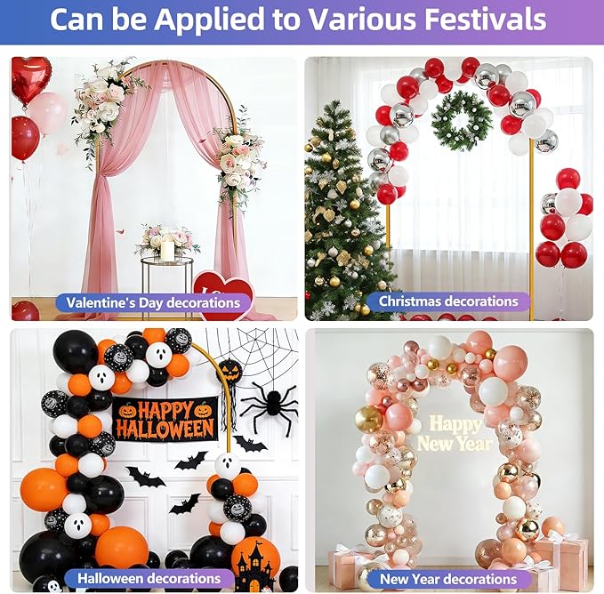 Hemmotop 7.2FT Arch Backdrop Stand for Party, Ceremony, Metal Arch Frame with Ground Stakes, Gold Photo Back Drop Stand for Bridal Shower, Birthday, Photo Booth, Garden Decoration, Baby Shower