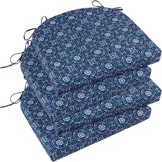 Basic Beyond Outdoor Chair Cushions Set of 4, Outdoor Cushions for Patio Furniture, Water Resistant Patio Chair Cushions with 2 Ties, 17x16x2, Blue Circles