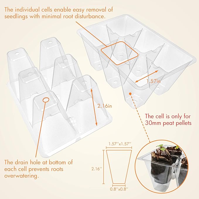 Gardzen 10 Pack Seed Starting Tray, Plant Germination Trays, Seed Starter Kit with Adjustable Humidity Vented Dome for Indoor&Outdoor Use, Plant Growing Kit 6.6" x 4.5", Total 120-Cell, Clear