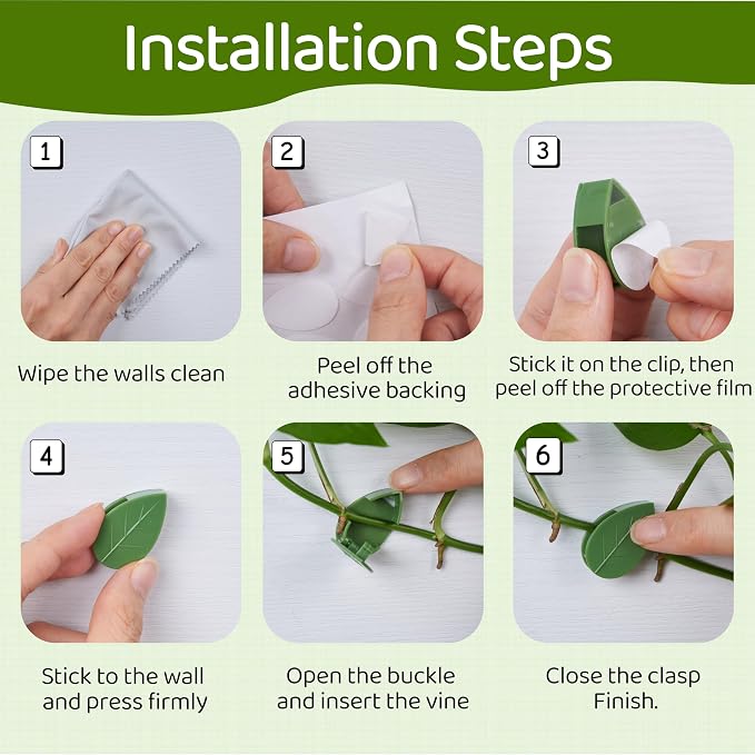 30/60/100PCS Plant Climbing Wall Fixture Clips,Invisible Wall Plant Vines Fixing Clips,Self-Adhesive Vine Support Holder for Climbing Plants. (60, Green-Leaf Shaped)