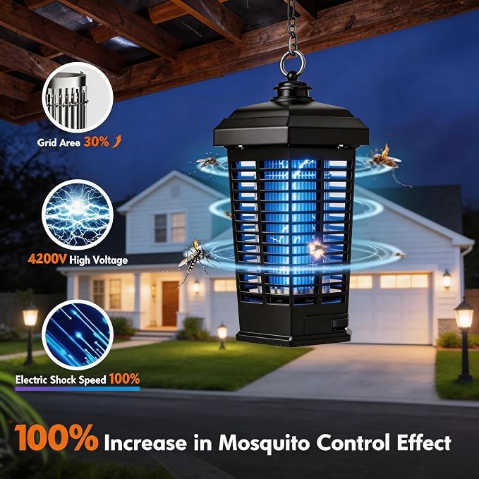 Bug Zapper for Outdoor Indoor,Waterproof Electric Mosquito Zapper, Mosquito Zappers, Insect Killer lamp, Electronic Fly Zapper for Backyard, Patio,Garden,Sport Fields Home（4200v,10ft Cord）