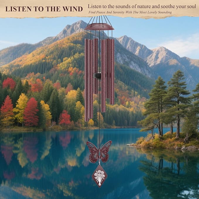 Butterfly Wind Chime, Unique Mom Gift Wind Chimes, Birthday Gifts Present for Mom Mother from Daughter Son, Best Gifts Ideas for Christmas Birthday Mother's Day, 36'' Deep Tone Windchime