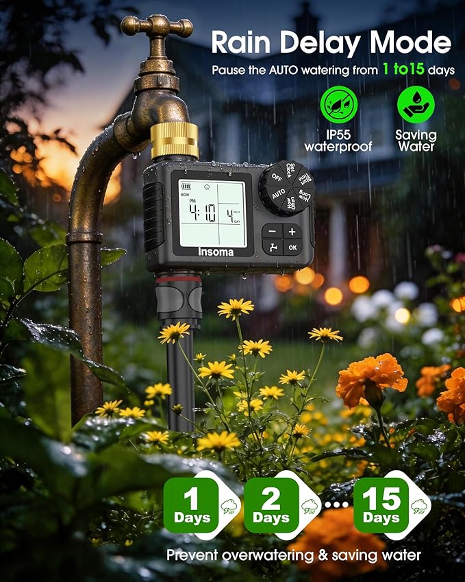 Water Timer for Garden Hose with Brass Inlet, 1 Outlet Sprinkler Timer with Auto/Manual/Rain Delay Mode, Large LCD Display, Easy Programming Hose Timers for Lawn Garden Yard Vacation Watering