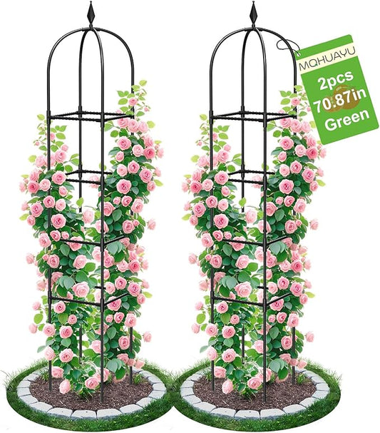 2 Pack Garden Obelisk Trellis for Climbing Plants, 71" Metal Rustproof Plant Support Rose Trellis, Tower Potted Cages for Flowers Fruits Vegetable Vines Indoor & Outdoor, Black(4 Tiers)