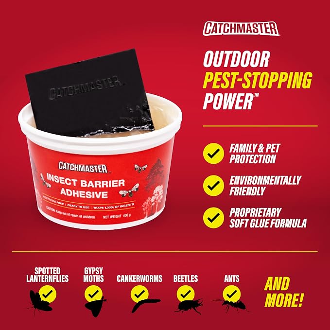 Catchmaster Tree Banding Insect Barrier DIY Kit, 15oz Pail & Spreader, Lanternfly & Ant Traps, Outdoor Adhesive Crawling Insect Trap to Protect Trees, Fruit & Plants