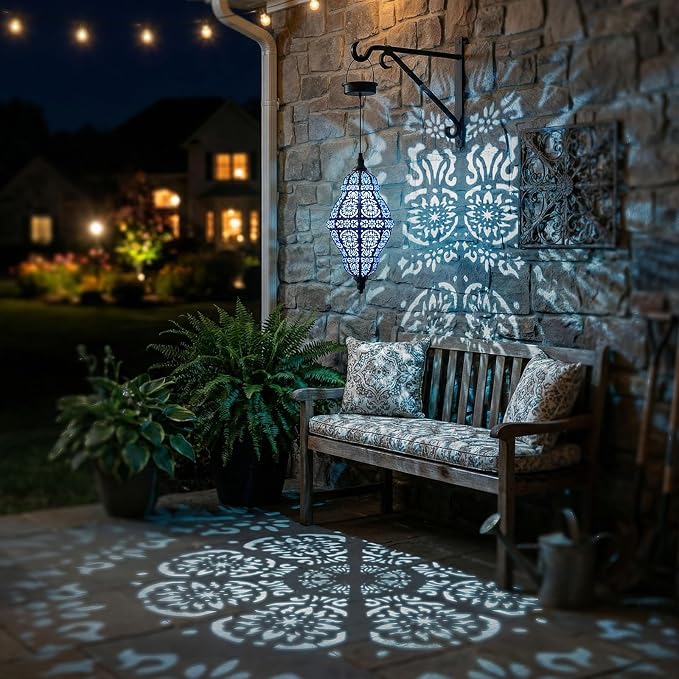 Twinkya 2 Pack Hanging Solar Lights Outdoor Garden Decor, Waterproof Plastic Moroccan Solar Powered Lantern Lamp, Outside Decorations for Patio Yard Porch Backyard Decor, Gardening Gifts for Women Mom