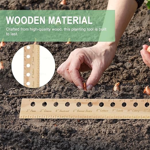 Spacer Tool Seeder Planting Ruler – Seeding Spacing Ruler Template with Plant Dibble, Precise Planting for Vegetable, Garden, Yard, Wooden with Holes