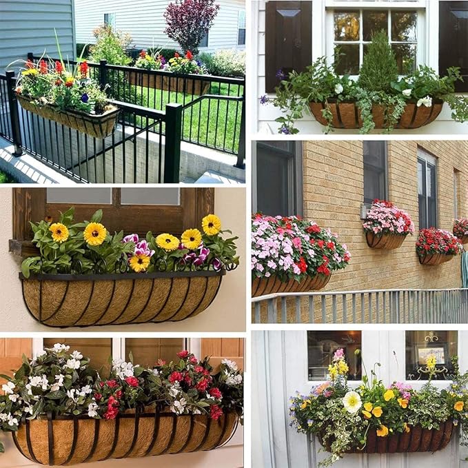 2 pcs Trough Coco Liner 48 inch Replaceable Coconut Fiber Liner for Window Box, Fence Flower Baskets, Wall Planter