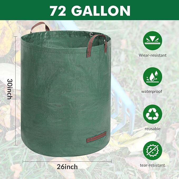 Reusable Yard Waste Bags 72 Gallon,6-Pack,Heavy Duty Leaf Bags Stand Up Lawn Trash Bags for Leaves,Grass Clippings,Yard Debris
