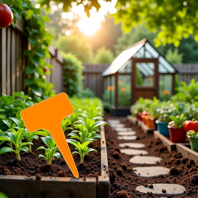 50Pcs Orange Plant Tags Plastic T-Type Nursery Garden Labels Markers Plant Stakes Garden Decoration, Pots, Plant Labels, Planters and Container Accessories,Gardening Tool