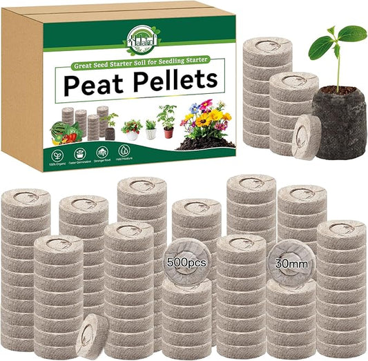 Halatool 500 Pcs 30mm Peat Pellets Block Potting Soil for Seedlings, Compressed Garden Soil Seed Starter Nutrient Peat Pods for Starting Seeds, Planting Flowers, Vegetables, Herbs