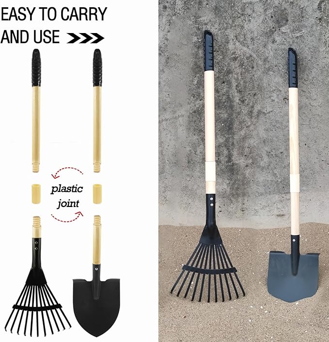Todders Wheelbarrow Gardening Set, Kids Rake and Shovel Set for Dirt Digging, Garden Tools Equipment for Yard Outdoor Sandbox Summer Beach Toys Gifts for Ages 2-5 Years
