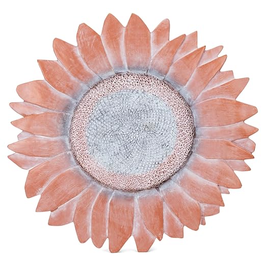 NAT & Jules Sunflower Shaped Dimensional Indoor Outdoor 12 inch Cast Resin Decorative Garden Stepping Stone, Patio, Walkway Sculpture Yard Art, Red Terracotta