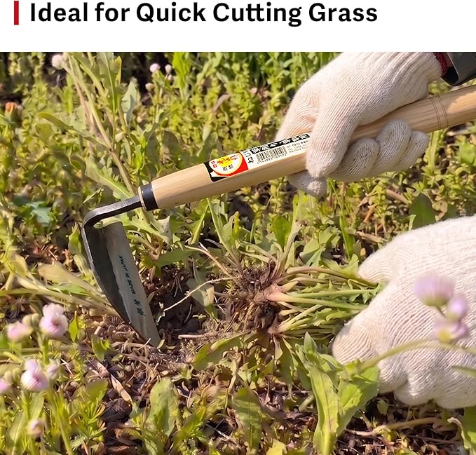 Japanese Weeding Sickle, Hand Weeder Tool for Surface Weed Removal, Tight Spaces and Light Grass Cutting, Made in Japan by HOUNEN