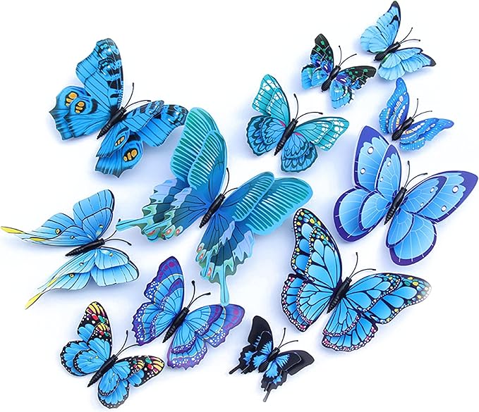 OPSEAM Butterfly Wall Decor 24/48 PCS, 3D Butterflies Stickers for Party Decorations with Magnets(Blue, 24)