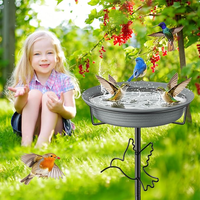Bird Bath for Outside, 36.7In Removable Freestanding Birdbaths for Outdoors with 5-Pronged Base, Bird Bath Feeder Bowls for Garden Patio Yard Lawn Decor (Grey-2)
