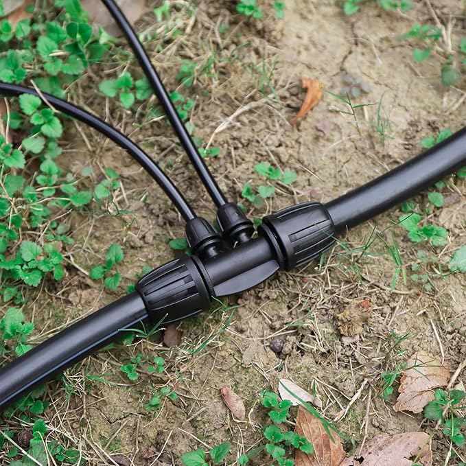 1/2 Inch to 1/4 Inch Tubing Irrigation Fittings for (1/2'' ID x 0.60''-0.63'' OD) 16mm Drip Tubing,Locked Barbed Tee Connectors (10 Pcs Barbed Tee 4-Way)