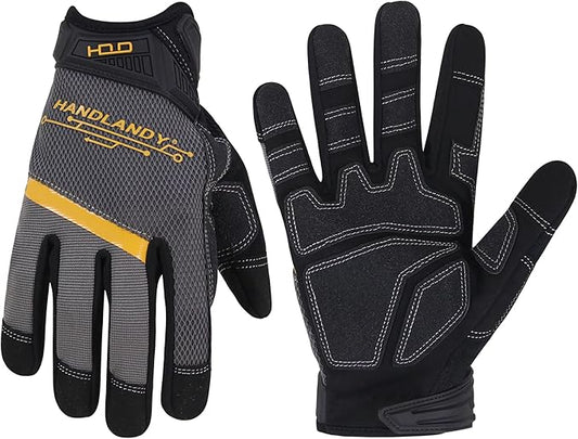 HANDLANDY Work Gloves for Men & Women, Utility Mechanic Working Gloves Touch Screen, Flexible Gardening Gloves for Yard