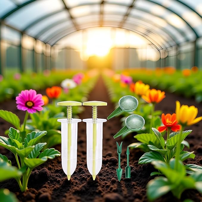 6Pcs Green Mini Seed Dispenser Set, Sowing Seed Dispenser, Small Seed Planter Tool for Garden Flowers and Vegetables - Lightweight Seed Sower, Spreader with Manual Seedlings Dibber and Widger