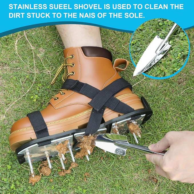 MOFEEZ Lawn Aerator Shoes for Grass - Pre-Assembled Grass Aerator Shoes for Lawn - Soil Yard Aerator Tool for Aerating Patio Garden, Black, Medium