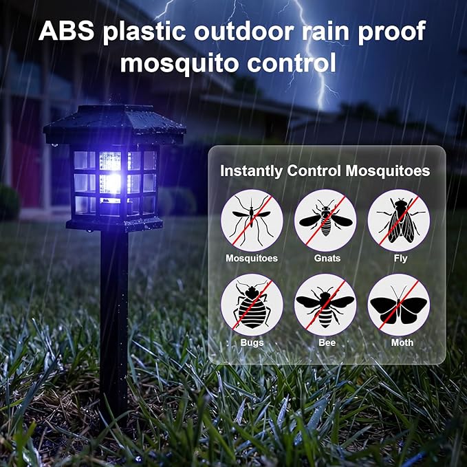 4 Pcs Solar Bug Zapper Outdoor Waterproof 2 in 1 Mosquito Zapper Solar Powered Mosquito Fly Trap Repellent Lamp Kills Bugs LED Lamp Warm Purple Light for Garden Yard Lawn (Black Warm Purple)