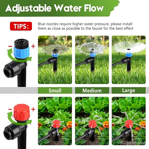 110FT Drip Irrigation System Kit, Automatic Garden Watering System Quick-Connect Adjustable Sprinklers for Raised Garden Beds, Greenhouse, Yard, Lawn, Plant with 1/2" & 1/4" Tubing and Accessories