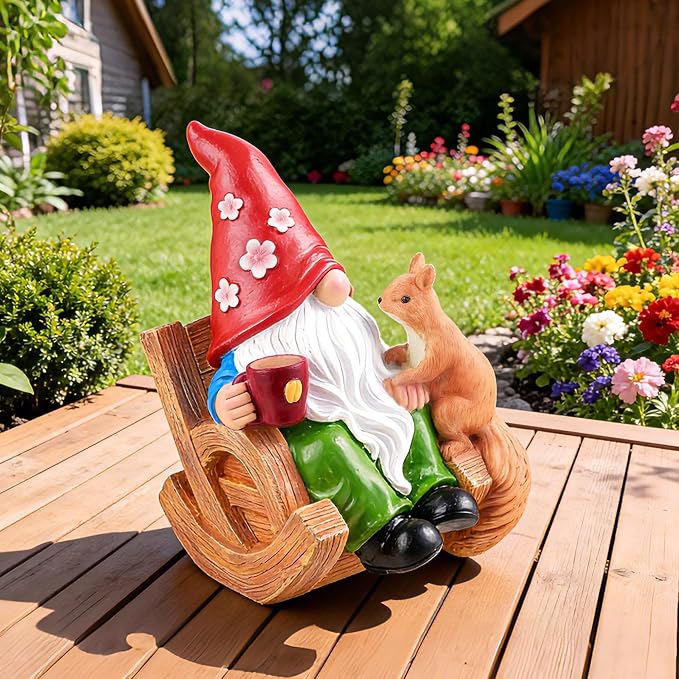 Garden Gnomes Figurines, 7.1" Resin Funny Spring Gnome Statues for Outdoor Patio Yard Lawn Decor, Indoor Home Coffee Bar Gnomes Decorations, Gift for Holidays, Birthdays, Christmas, Valentine's Day
