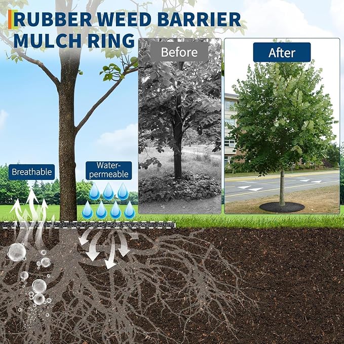Non-Woven Tree Mulch Ring - 36in Reusable Tree Weeds Barrier Mat, Heavy Duty Trees Protector Mat, WeedBarrier Ring Trees Rings for Gardening Landscaping Weeds Control Root Protection, Easy Install