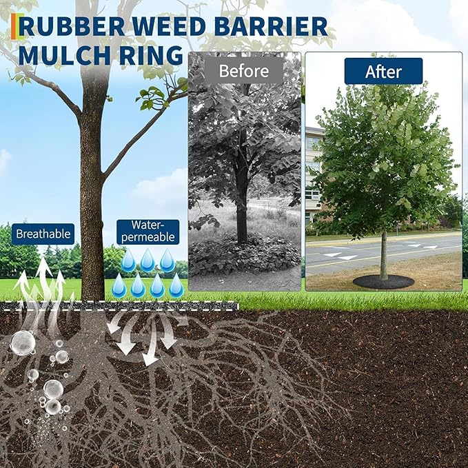 Non-Woven Tree Mulch Ring - 28in Reusable Tree Weeds Barrier Mat, Heavy Duty Trees Protector Mat, WeedBarrier Ring Trees Rings for Gardening Landscaping Weeds Control Root Protection, Easy Install