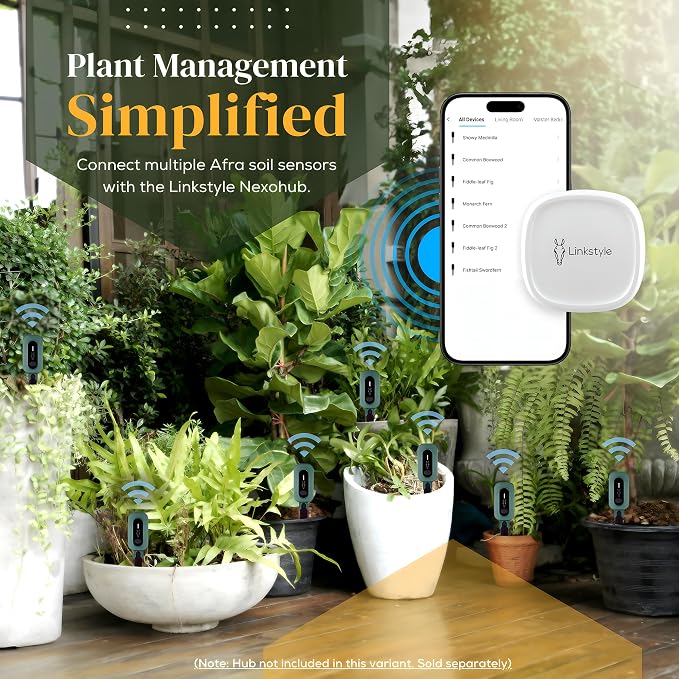 PLANTRON Afra II Smart Soil Moisture Sensor by LINKSTYLE — 3-in-1 Soil Moisture, Temperature and Luminosity Monitoring, IP67 Waterproof, Indoor/Outdoor [Requires Hub to Work] - 3Pack