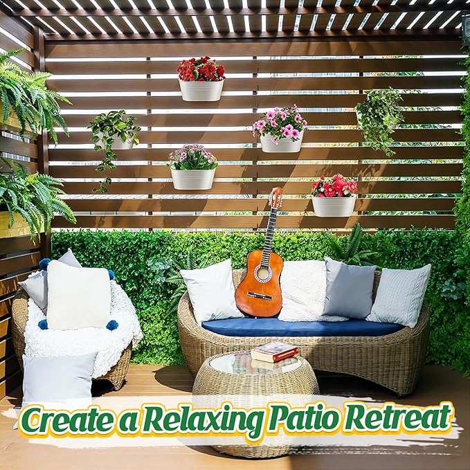 MADHOLLY Railing Planter with Drainage Holes - 6Pcs Sturdy Bucket Pots for Railing Fence, Countryside Style Metal Flower Pots for Herbs Balcony Garden Yard Decor, White