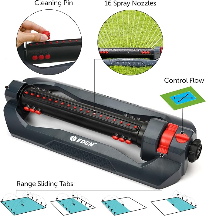 Eden 96212 Turbo Oscillating Sprinkler | Covers Up to 4,400 sq. ft.,18 Precision Nozzles,Adjustable Range,Flow Control,Triple Nozzle Width Switches,Turbo Drive Motor,Quick Connect Bundle,(Pack of 12)