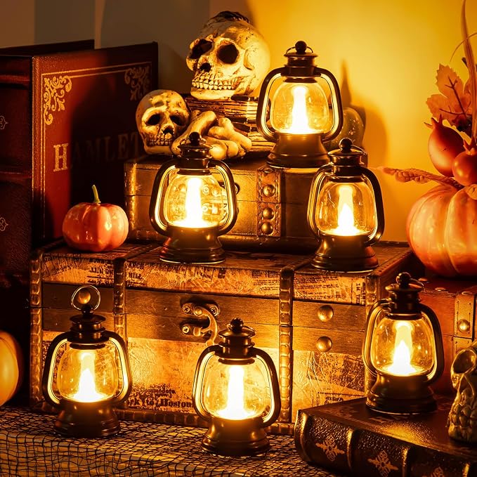 24 Pcs Halloween Mini Centerpieces for Tables with LED Simulation Candle, 4 Inch Small Hanging, Decorative for Wedding Centerpiece Tables (Warm Yellow